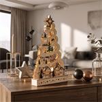 Solight LED drevený vianočný stromček s dekoráciami, 17x LED, biela, 45cm, 2x AA