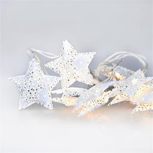Solight LED reťaz vianočné hviezdy, kovové, biele, 10LED, 1m, 2x AA, IP20