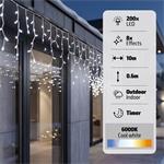 Solight LED vianočná girlanda, cencúle, 200 LED, 10m, IP44, studené biele svetlo