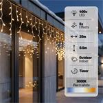 Solight LED vianočná girlanda, cencúle, 400 LED, 20m, IP44, teplé biele svetlo