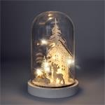 Solight LED vianočné dekorácie, zasnežená krajina s domčekom, 18cm, 10x LED, 2x AAA