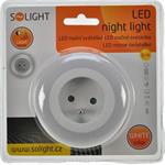 Solight nočné LED svetielko s priebežnou zásuvkou, biela svetla, senzor, 230V
