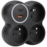 Solight P106CB-PD20, rozbočovač, 3x 15A, USB A+C rýchlonabíjačka 20W PD, matná čierna