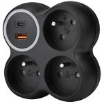 Solight P106CB-PD20, rozbočovač, 3x 15A, USB A+C rýchlonabíjačka 20W PD, matná čierna