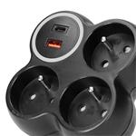 Solight P106CB-PD20, rozbočovač, 3x 15A, USB A+C rýchlonabíjačka 20W PD, matná čierna