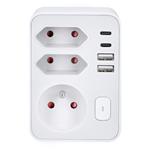 Solight P109C, rozbočovač, 1x 16A + 2x 2,5A, 2xUSB A+C, biely, vypínač