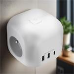 Solight P110C, rozbočka kocka, 3x 16A + USB A+C, biela, vypínač