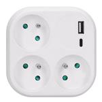 Solight P112-PD20, rozbočovač 3x 16A, USB A+C rychlonabíjačka 20W PD, biely