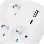 Solight P112-PD20, rozbočovač 3x 16A, USB A+C rychlonabíjačka 20W PD, biely