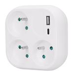 Solight P112-PD20, rozbočovač 3x 16A, USB A+C rychlonabíjačka 20W PD, biely