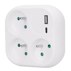 Solight P112-PD20, rozbočovač 3x 16A, USB A+C rychlonabíjačka 20W PD, biely