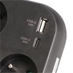 Solight P112B-PD20, rozbočovač 3x 16A, USB A+C rychlonabíjačka 20W PD, čierny