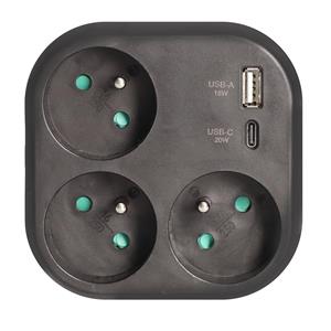 Solight P112B-PD20, rozbočovač 3x 16A, USB A+C rychlonabíjačka 20W PD, čierny