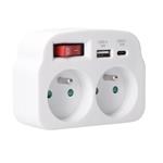 Solight P97-PD20, rozbočovač 2 x 16A, USB A+C rychlonabíjačka 20W PD, biely, vypínač