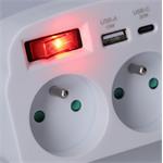 Solight P97-PD20, rozbočovač 2 x 16A, USB A+C rychlonabíjačka 20W PD, biely, vypínač