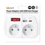 Solight P97-PD20, rozbočovač 2 x 16A, USB A+C rychlonabíjačka 20W PD, biely, vypínač