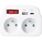 Solight P97-PD20, rozbočovač 2 x 16A, USB A+C rychlonabíjačka 20W PD, biely, vypínač