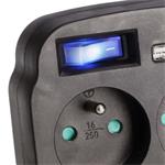 Solight P97B-PD20, rozbočovač 2 x 16A, USB A+C rychlonabíjačka 20W PD, čierny, vypínač
