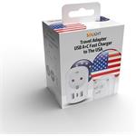 Solight PA03USAPD20, cestovný adaptér s USB A+C 20W PD do Spojených štátov, typ B