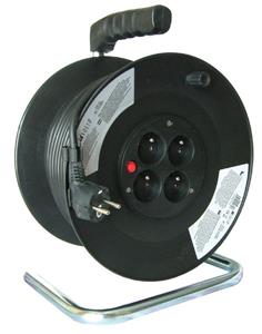 Solight PB22, predlžovací prívod na bubne, 4 zásuvky, čierny kábel 3x 1,0mm2, 15m