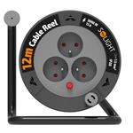 Solight PB24, predlžovací prívod na bubne 12m, 3 zásuvky, čierny kábel, 3x 1,5mm2