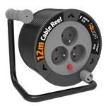 Solight PB24, predlžovací prívod na bubne 12m, 3 zásuvky, čierny kábel, 3x 1,5mm2