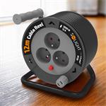 Solight PB24, predlžovací prívod na bubne 12m, 3 zásuvky, čierny kábel, 3x 1,5mm2