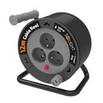 Solight PB24, predlžovací prívod na bubne 12m, 3 zásuvky, čierny kábel, 3x 1,5mm2