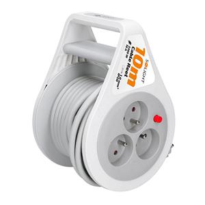 Solight PB25B, predlžovací prívod na bubne 10m, 3 zásuvky, sivý kábel, 3x 1,0mm2
