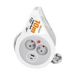 Solight PB25C, predlžovací prívod na bubne 10m, USB A+C, 2 zásuvky, sivý kábel, 3x 1,0mm2