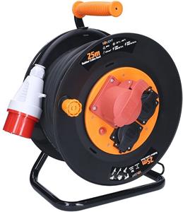 Solight PB40, predlžovací prívod - na bubne, zásuvky 400V + 230V, 25m kábel guma-neopren 5x1,5mm2, IP44