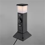 Solight PG05, záhradný stĺpik IP44 s LED osvetlením, plast, 2 zásuvky, hranol, čierny