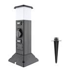 Solight PG05, záhradný stĺpik IP44 s LED osvetlením, plast, 2 zásuvky, hranol, čierny