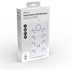 Solight PO80, prepäťová ochrana, 370J, 8 zásuviek, USB A+C, 2m, biela