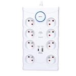 Solight PO80, prepäťová ochrana, 370J, 8 zásuviek, USB A+C, 2m, biela