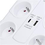 Solight PO80, prepäťová ochrana, 370J, 8 zásuviek, USB A+C, 2m, biela