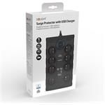 Solight PO80B, prepäťová ochrana, 370J, 8 zásuviek, USB A+C, 2m, čierna