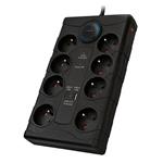 Solight PO80B, prepäťová ochrana, 370J, 8 zásuviek, USB A+C, 2m, čierna