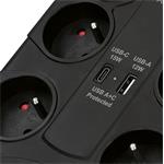 Solight PO80B, prepäťová ochrana, 370J, 8 zásuviek, USB A+C, 2m, čierna