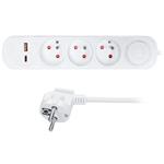 Solight PP111PD20, predlžovací prívod 3 zásuvky, USB A+C 20W PD, 2m, 3 x 1mm2, biely, vypínač