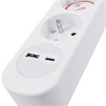 Solight PP111USBC, 3 zásuvkový predlžovací prívod s USB A+C nabíjačkou 2,4A, 2m, 3 x 1mm2, biely, vypínač