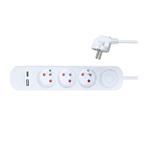 Solight PP111USBC, 3 zásuvkový predlžovací prívod s USB A+C nabíjačkou 2,4A, 2m, 3 x 1mm2, biely, vypínač