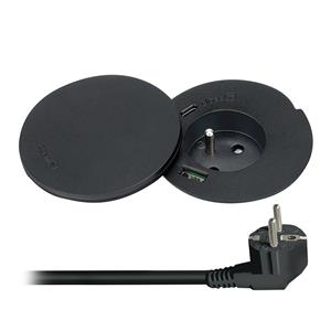 Solight PP119CWB, vstavaná zásuvka + USB A+C + Wireless 10W, otočné viečko, kábel 2m, čierna