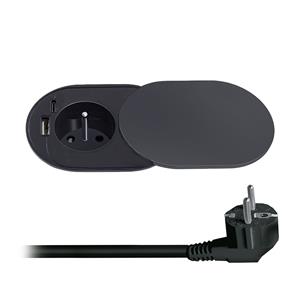 Solight PP124CB-PD20, vstavaná zásuvka s posuvným viečkom, 2m, matná čierna