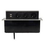 Solight PP126, USB výsuvný blok 3 zásuviek, hliník+plast, obdĺžnikový tvar, predlžovací prívod 1,9m, 3x1mm2, strie