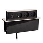 Solight PP126, USB výsuvný blok 3 zásuviek, hliník+plast, obdĺžnikový tvar, predlžovací prívod 1,9m, 3x1mm2, strie