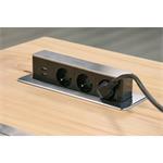 Solight PP126, USB výsuvný blok 3 zásuviek, hliník+plast, obdĺžnikový tvar, predlžovací prívod 1,9m, 3x1mm2, strie