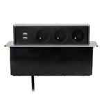 Solight PP126, USB výsuvný blok 3 zásuviek, hliník+plast, obdĺžnikový tvar, predlžovací prívod 1,9m, 3x1mm2, strie