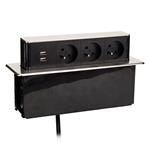 Solight PP126, USB výsuvný blok 3 zásuviek, hliník+plast, obdĺžnikový tvar, predlžovací prívod 1,9m, 3x1mm2, strie