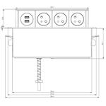 Solight PP126, USB výsuvný blok 3 zásuviek, hliník+plast, obdĺžnikový tvar, predlžovací prívod 1,9m, 3x1mm2, strie